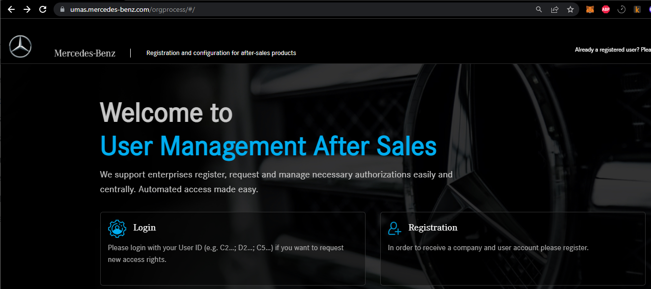 Mercedes User Management After Sales website