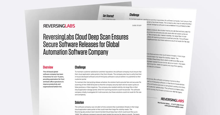 ReversingLabs Cloud Deep Scan  Ensures Secure Software Releases for Global Software Company