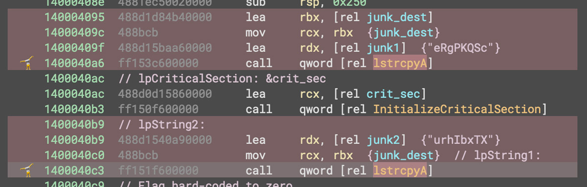 Two Examples of Exception Flooding via lstrcpyA