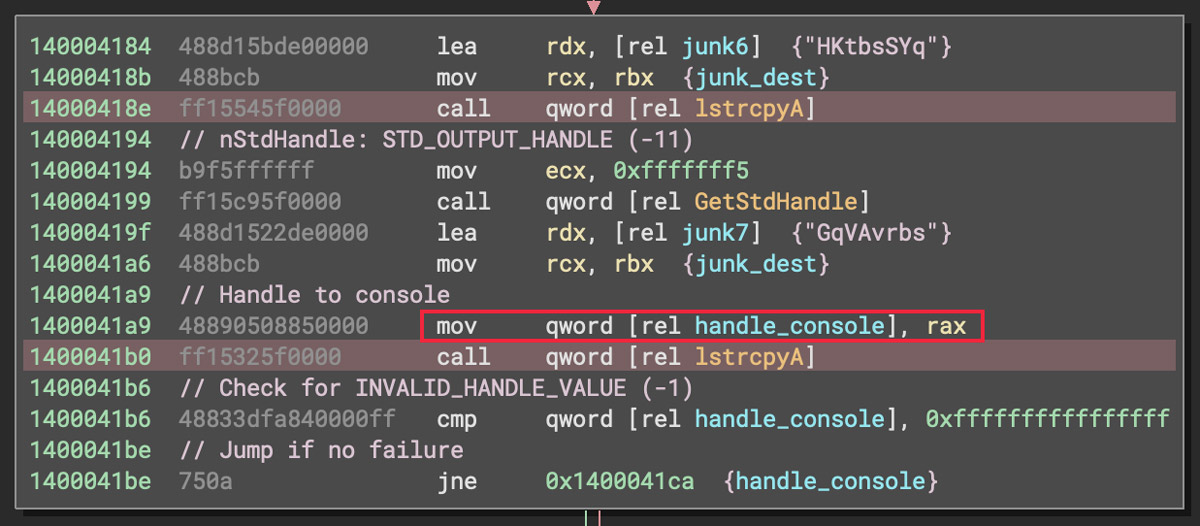 Code interleaving: Unrelated instruction between function call and parameters.