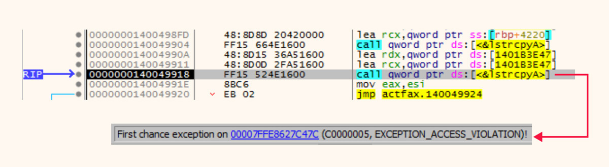 Software bug raising access violation in a benign file
