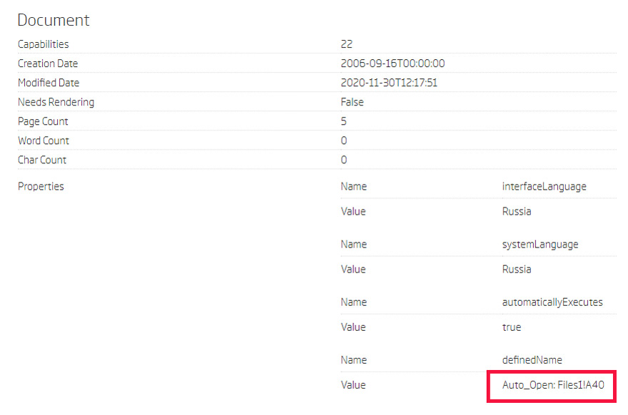 Document metadata with Auto_Open cell