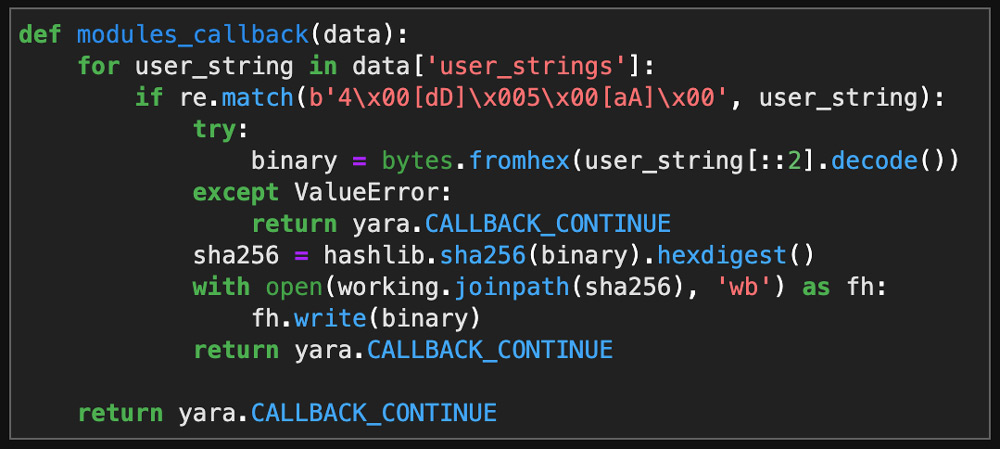 Callback Function to Extract Payloads