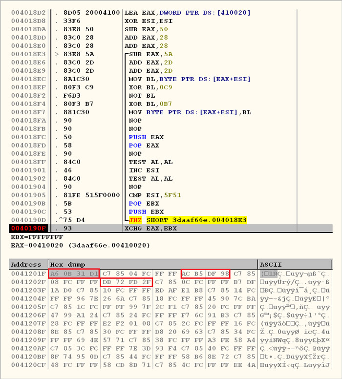 Decryption routine and decrypted default S-box values