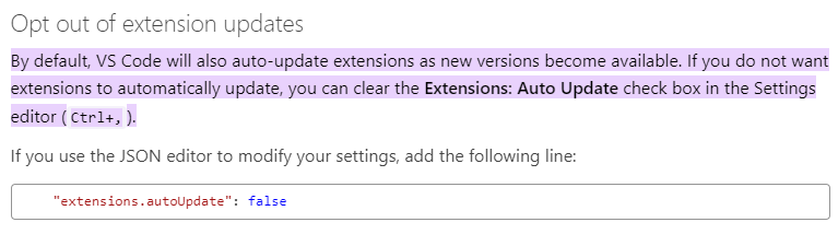 Default auto-update settings explained in VS Code documentation