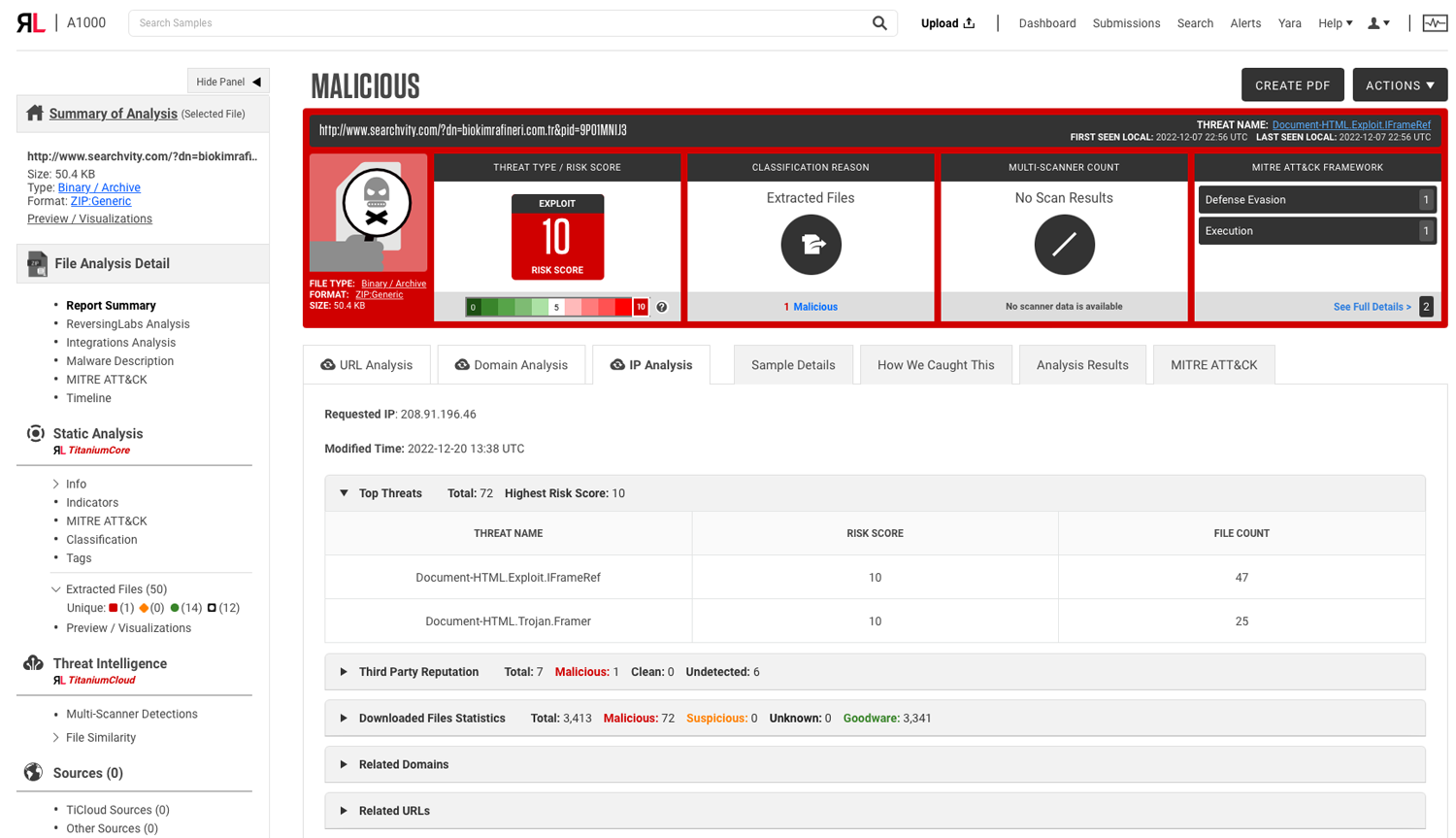 ReversingLabs A1000 Tool - Network Threat Intelligence Interface