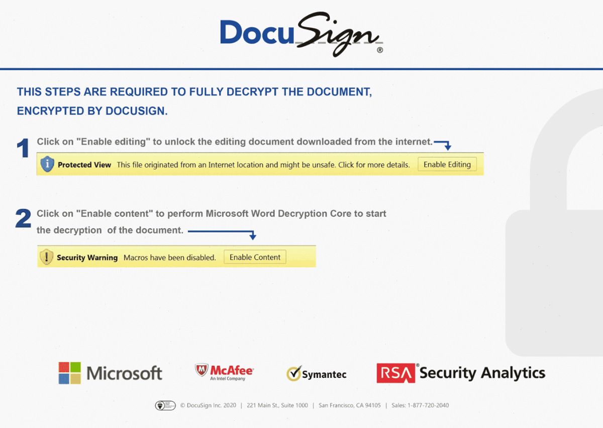 Message used to lure targets into enabling macros