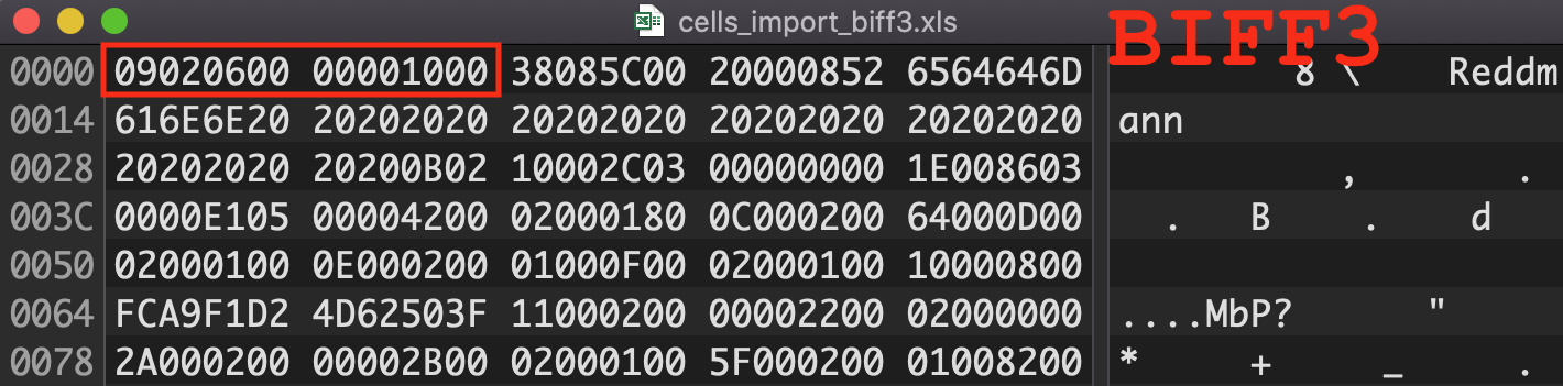 BIFF Version 3 Magic Number