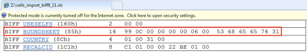 Boundsheet Record in BiffView++