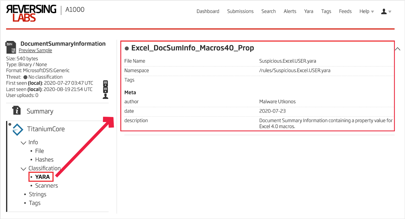 Excel 4.0 Macros YARA Rule Match