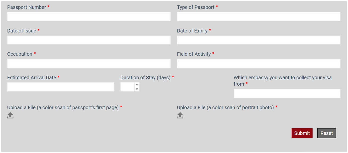 Part of the visa application form
