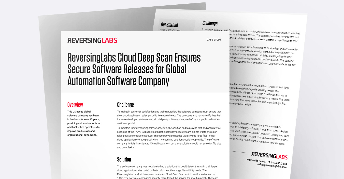 ReversingLabs Cloud Deep Scan  Ensures Secure Software Releases for Global Software Company