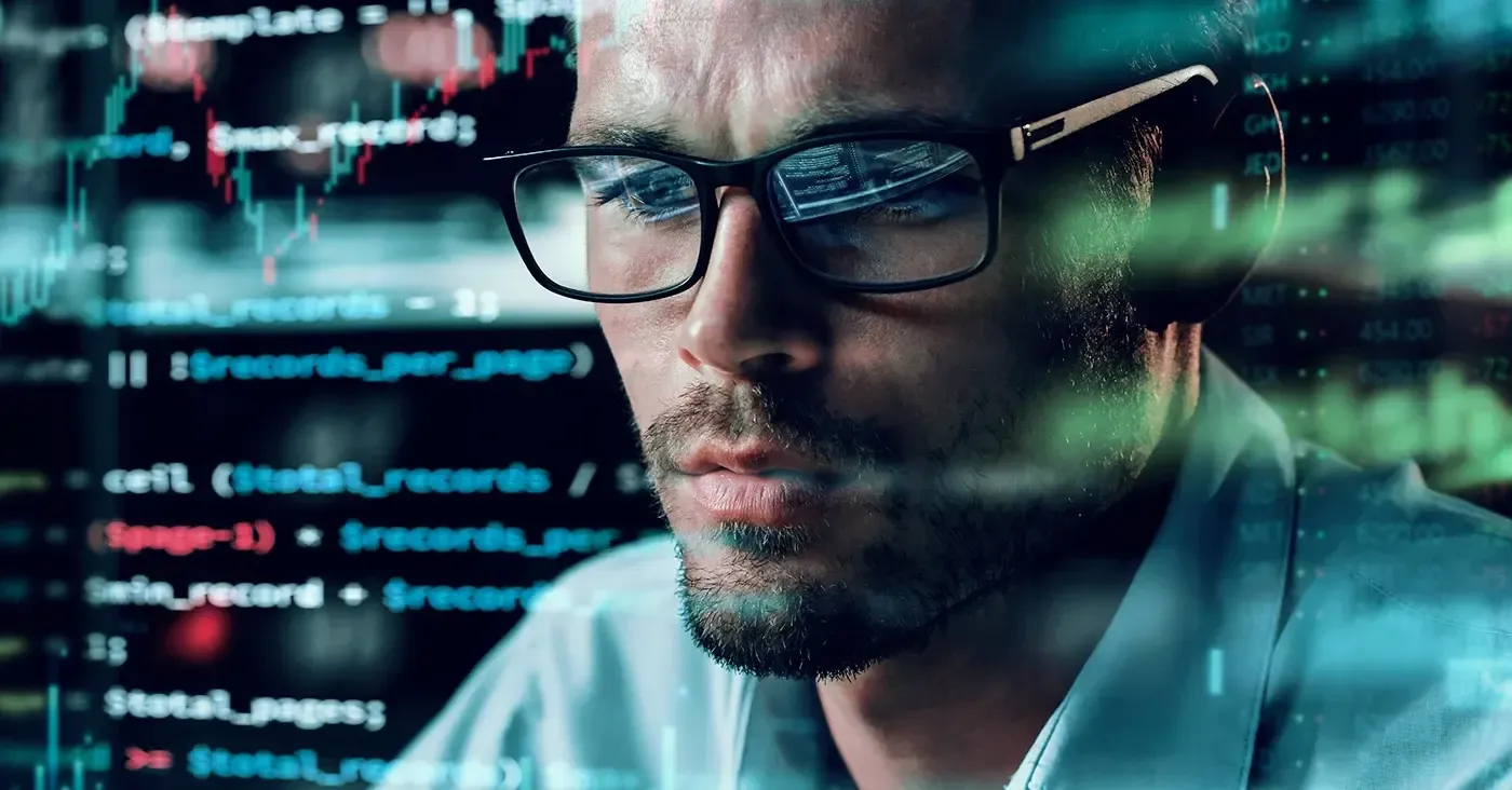 focused man in glasses