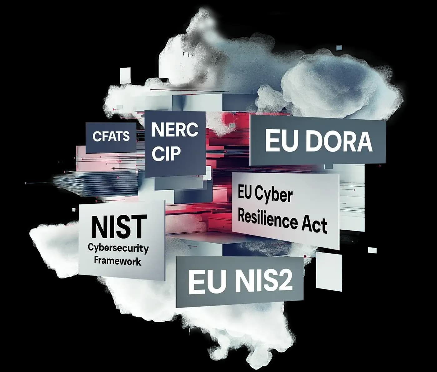 cloud of different compliance acronyms