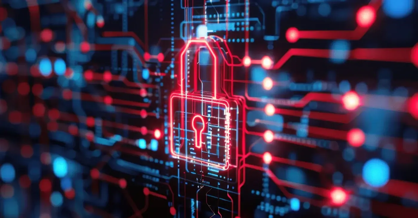 glowing lock symbol inside microchip
