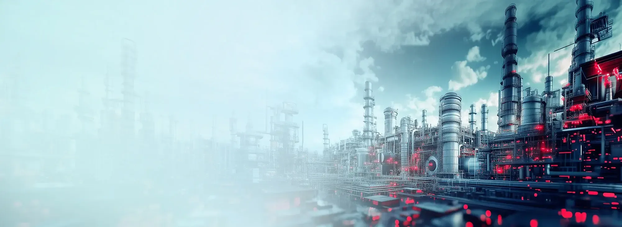 factory with glowing red dots everywhere