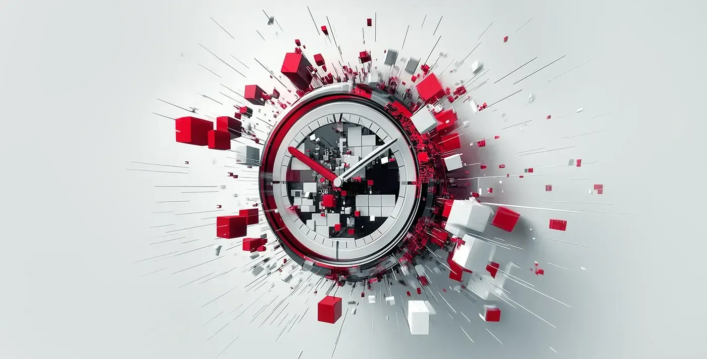 clock with cubes flying out