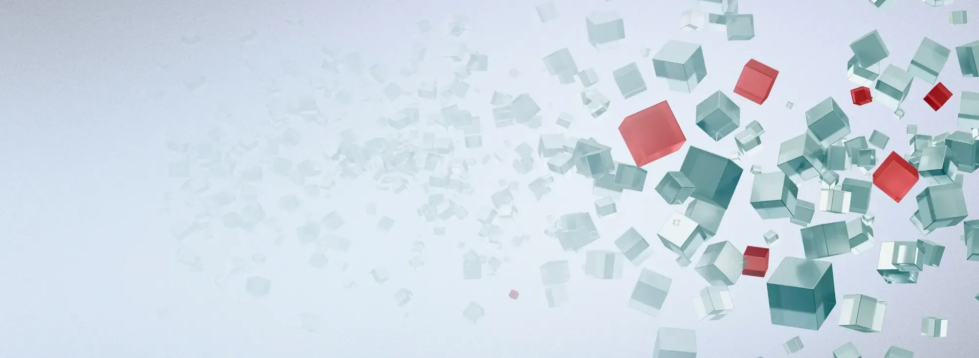 green and red cubes coalescing