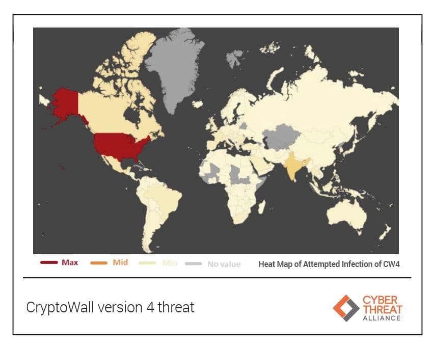 heatmap of attempted infection of CW4, primaitly highlighting the USA