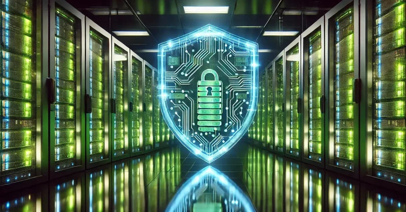 shield hologram in a room of servers